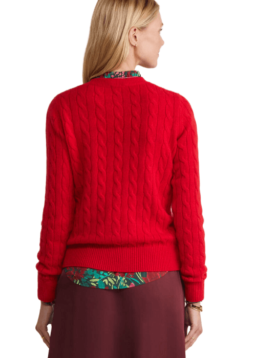 Women Red Cable-Knit Wool-Cashmere Sweater