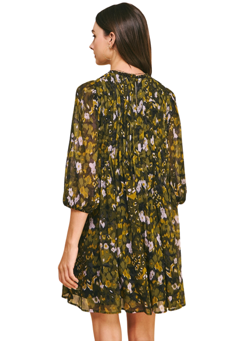 Abstract Floral Pintuck Dress Dress