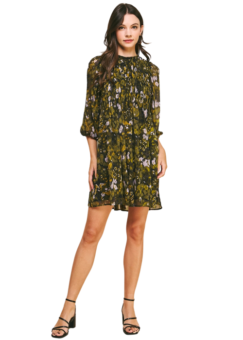 Abstract Floral Pintuck Dress Dress